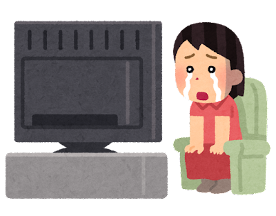 泣きながらテレビを見る人のイラスト(女性・悲劇)